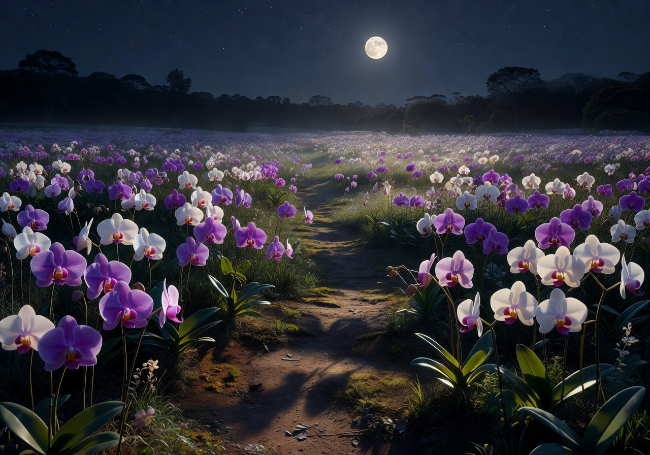Moonlit Orchid Garden Meadow Landscape